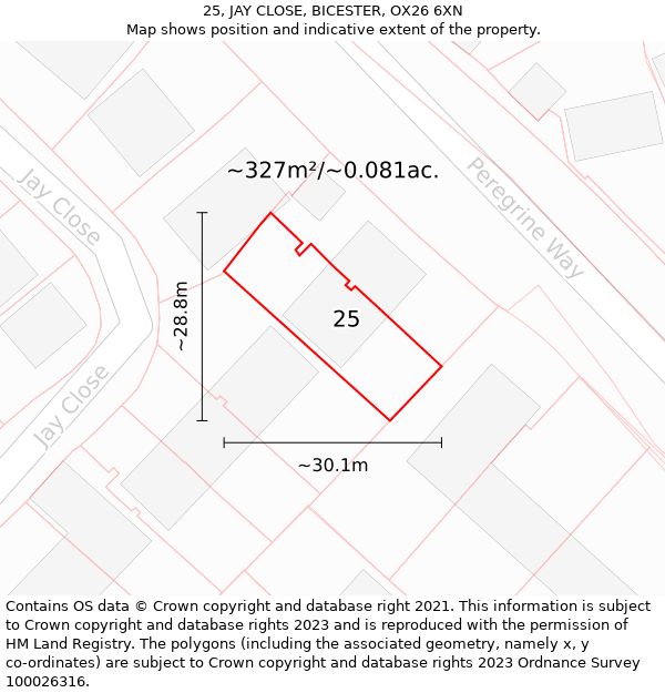 25, JAY CLOSE, BICESTER, OX26 6XN: Plot and title map