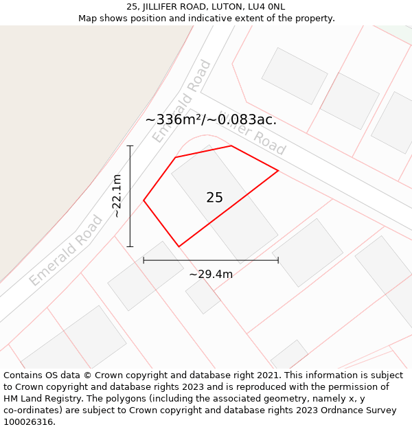 25, JILLIFER ROAD, LUTON, LU4 0NL: Plot and title map