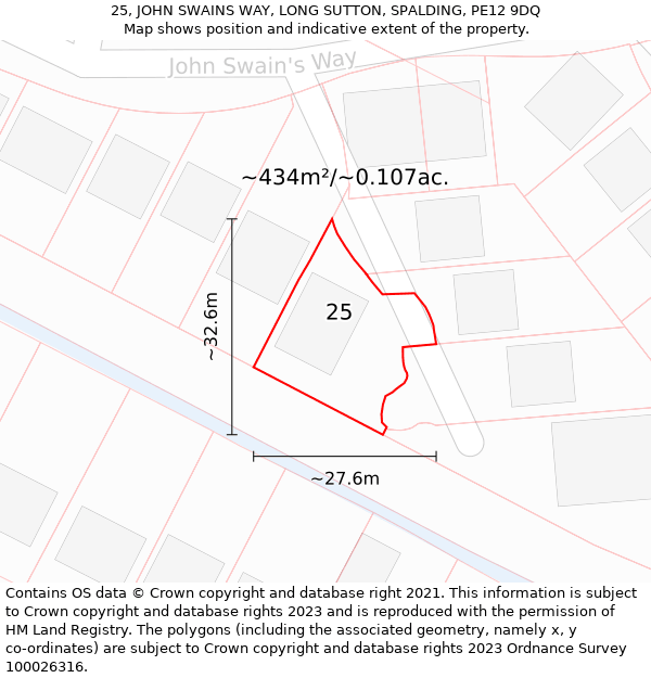 25, JOHN SWAINS WAY, LONG SUTTON, SPALDING, PE12 9DQ: Plot and title map