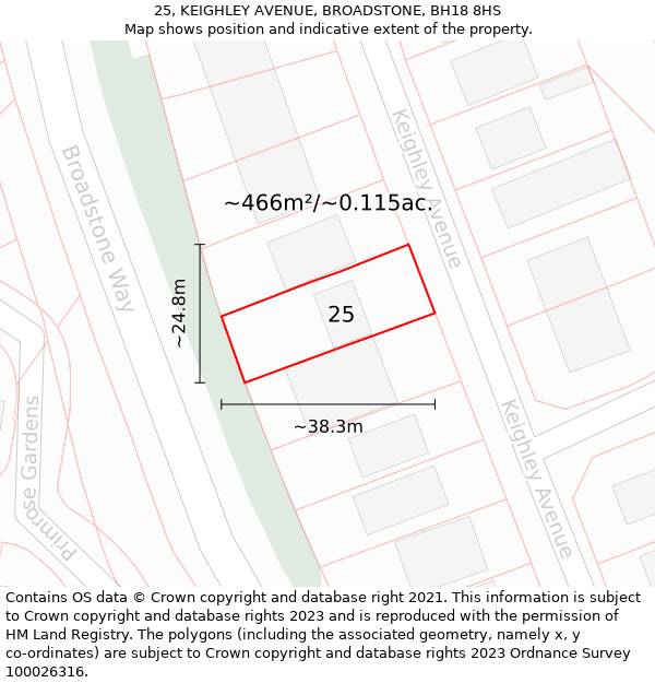 25, KEIGHLEY AVENUE, BROADSTONE, BH18 8HS: Plot and title map