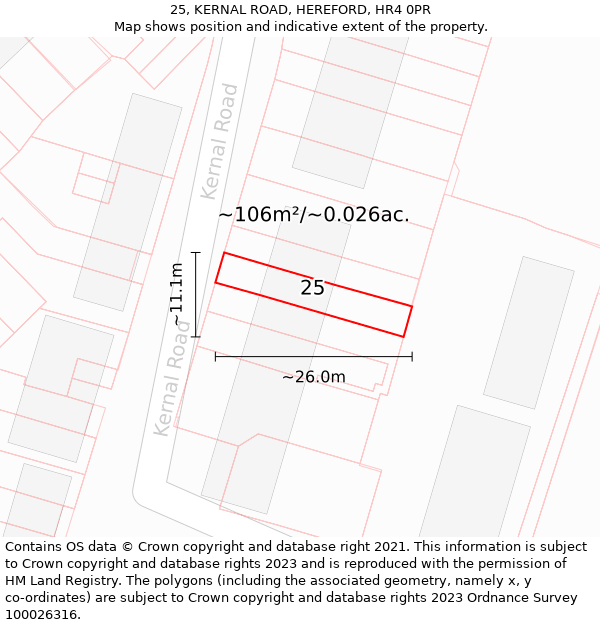 25, KERNAL ROAD, HEREFORD, HR4 0PR: Plot and title map