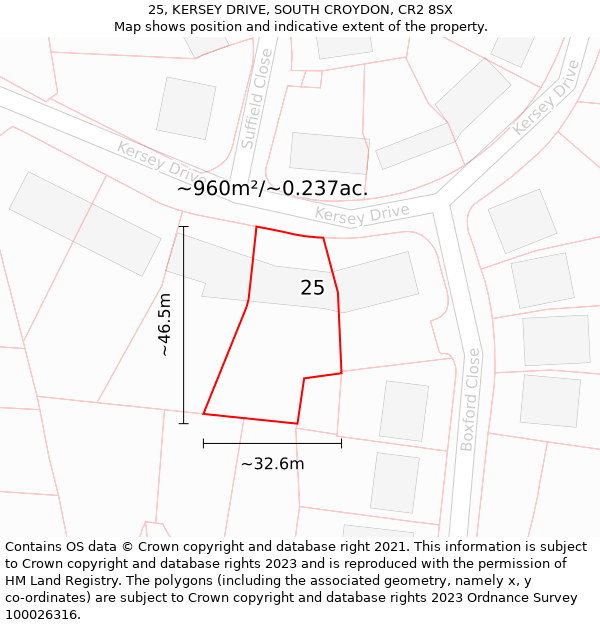 25, KERSEY DRIVE, SOUTH CROYDON, CR2 8SX: Plot and title map