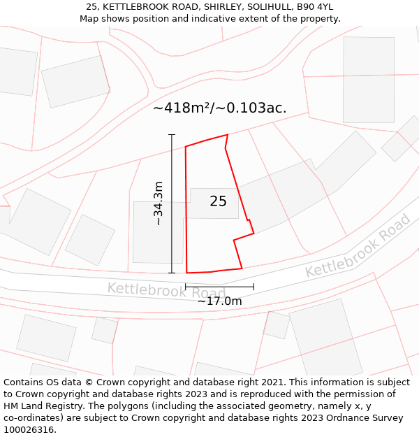 25, KETTLEBROOK ROAD, SHIRLEY, SOLIHULL, B90 4YL: Plot and title map