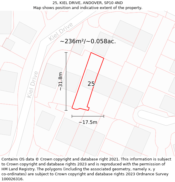 25, KIEL DRIVE, ANDOVER, SP10 4ND: Plot and title map