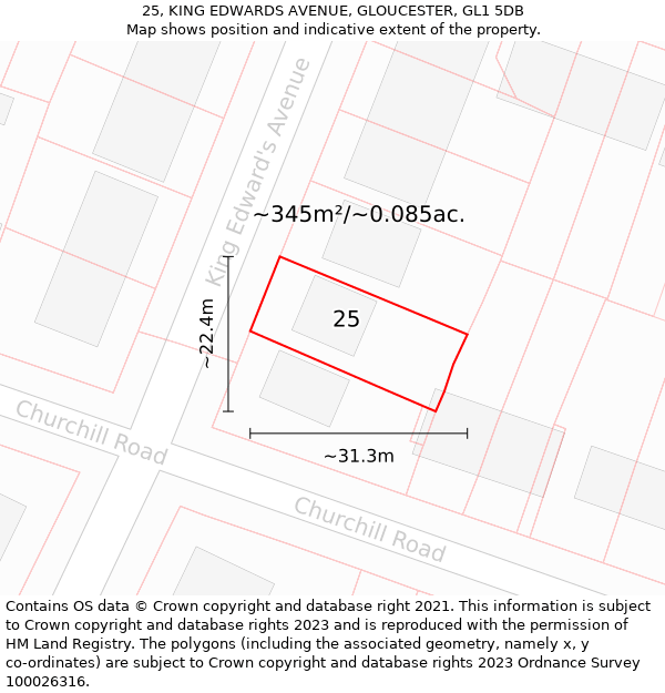 25, KING EDWARDS AVENUE, GLOUCESTER, GL1 5DB: Plot and title map