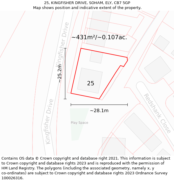 25, KINGFISHER DRIVE, SOHAM, ELY, CB7 5GP: Plot and title map