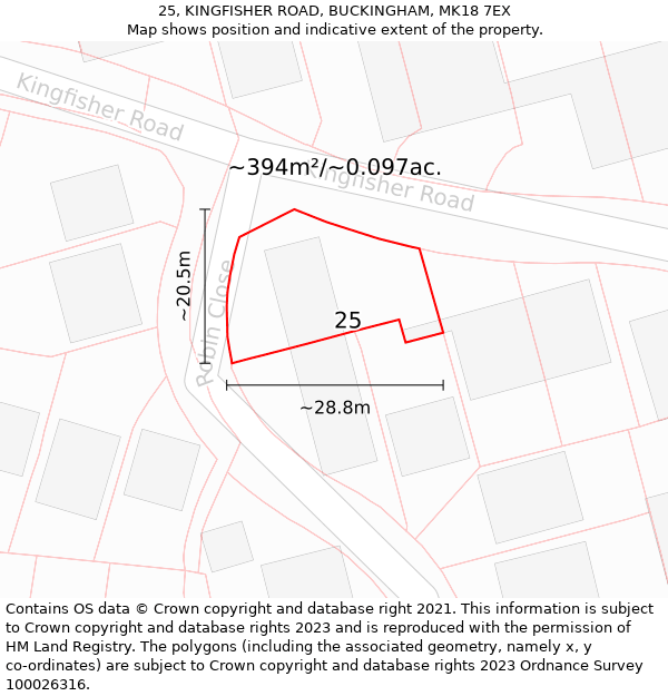 25, KINGFISHER ROAD, BUCKINGHAM, MK18 7EX: Plot and title map