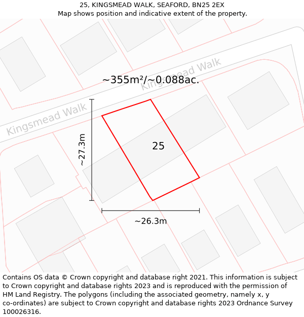 25, KINGSMEAD WALK, SEAFORD, BN25 2EX: Plot and title map