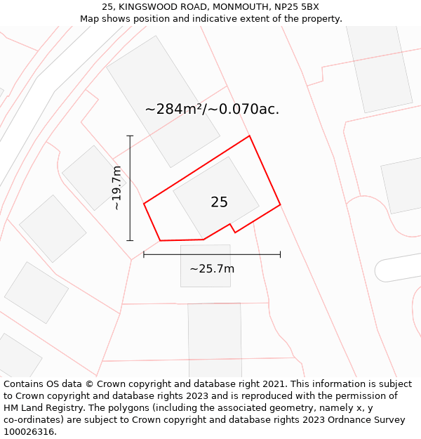 25, KINGSWOOD ROAD, MONMOUTH, NP25 5BX: Plot and title map