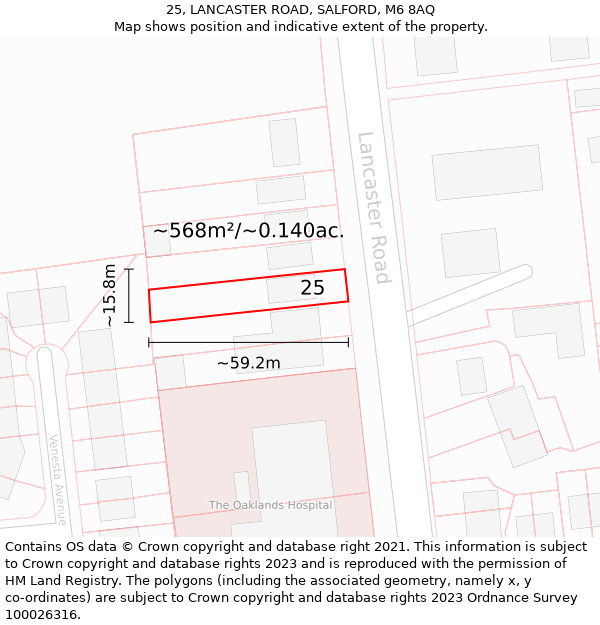 25, LANCASTER ROAD, SALFORD, M6 8AQ: Plot and title map