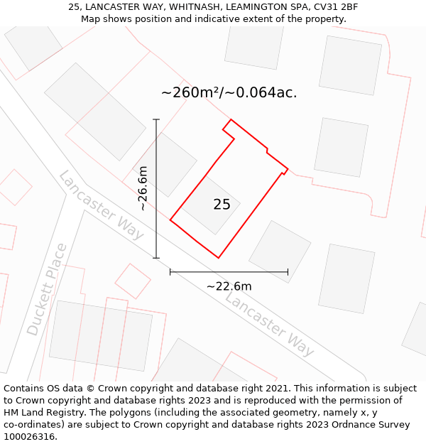 25, LANCASTER WAY, WHITNASH, LEAMINGTON SPA, CV31 2BF: Plot and title map