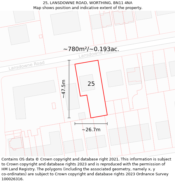 25, LANSDOWNE ROAD, WORTHING, BN11 4NA: Plot and title map