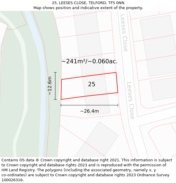 25, LEESES CLOSE, TELFORD, TF5 0NN: Plot and title map