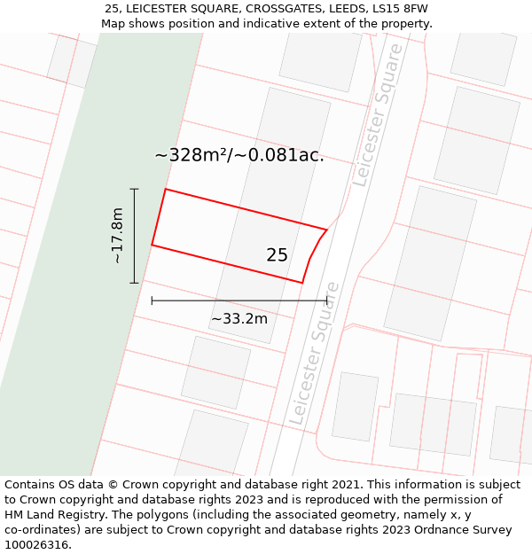 25, LEICESTER SQUARE, CROSSGATES, LEEDS, LS15 8FW: Plot and title map