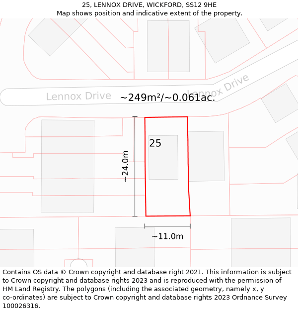 25, LENNOX DRIVE, WICKFORD, SS12 9HE: Plot and title map