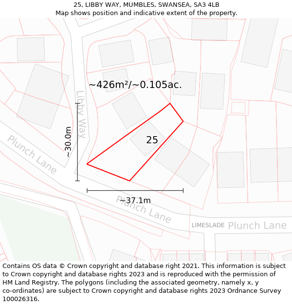 25, LIBBY WAY, MUMBLES, SWANSEA, SA3 4LB: Plot and title map