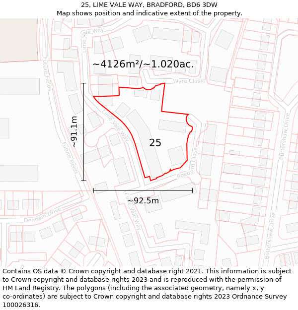 25, LIME VALE WAY, BRADFORD, BD6 3DW: Plot and title map