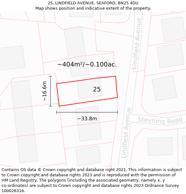 25, LINDFIELD AVENUE, SEAFORD, BN25 4DU: Plot and title map