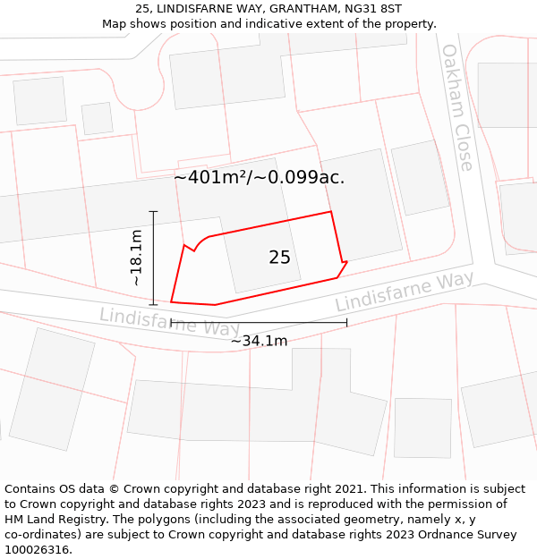 25, LINDISFARNE WAY, GRANTHAM, NG31 8ST: Plot and title map