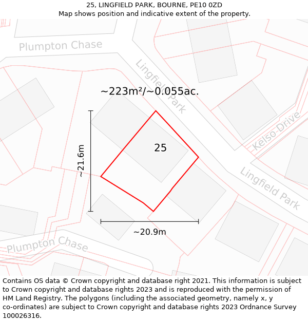 25, LINGFIELD PARK, BOURNE, PE10 0ZD: Plot and title map