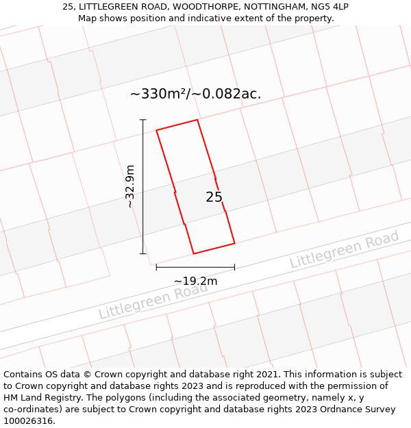 25, LITTLEGREEN ROAD, WOODTHORPE, NOTTINGHAM, NG5 4LP: Plot and title map