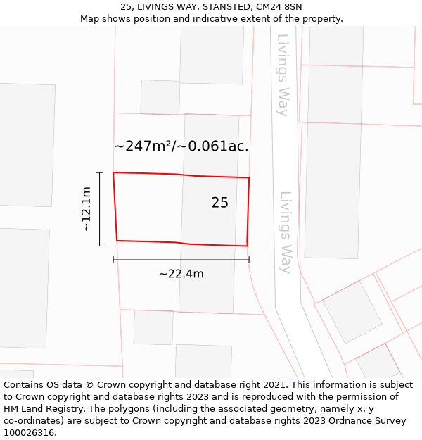 25, LIVINGS WAY, STANSTED, CM24 8SN: Plot and title map