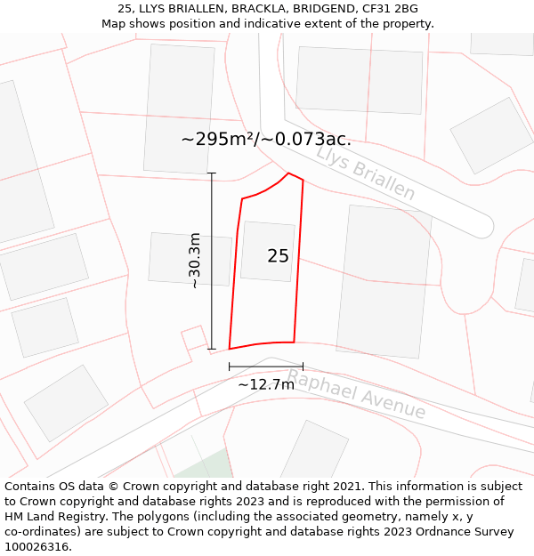 25, LLYS BRIALLEN, BRACKLA, BRIDGEND, CF31 2BG: Plot and title map