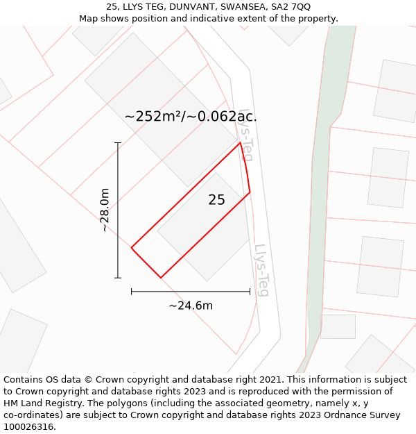 25, LLYS TEG, DUNVANT, SWANSEA, SA2 7QQ: Plot and title map