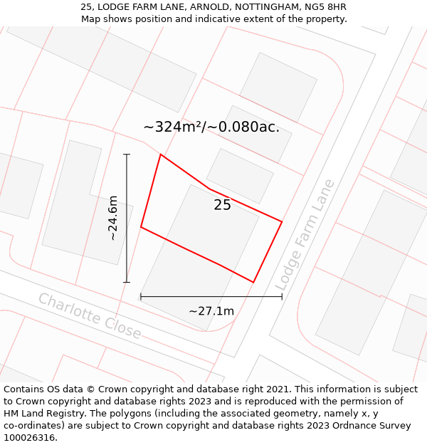 25, LODGE FARM LANE, ARNOLD, NOTTINGHAM, NG5 8HR: Plot and title map