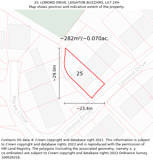 25, LOMOND DRIVE, LEIGHTON BUZZARD, LU7 2XH: Plot and title map