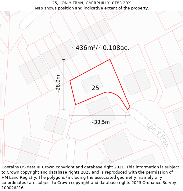 25, LON Y FRAN, CAERPHILLY, CF83 2RX: Plot and title map