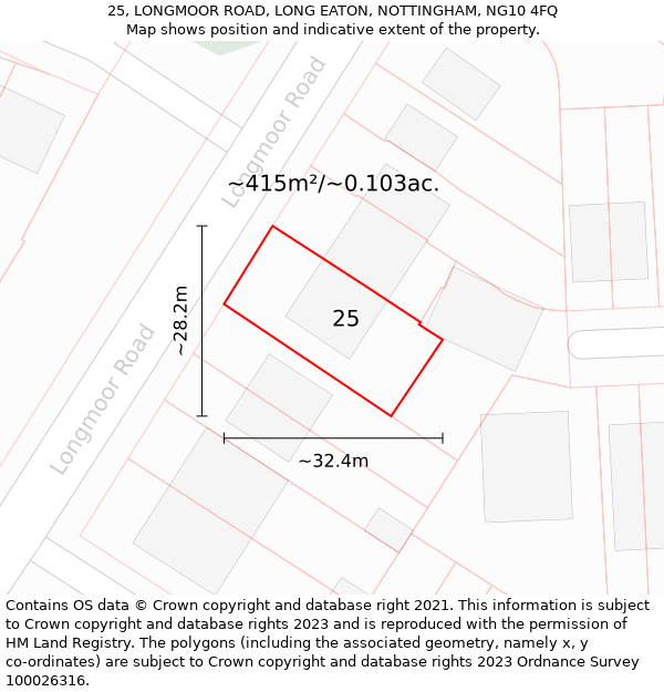 25, LONGMOOR ROAD, LONG EATON, NOTTINGHAM, NG10 4FQ: Plot and title map