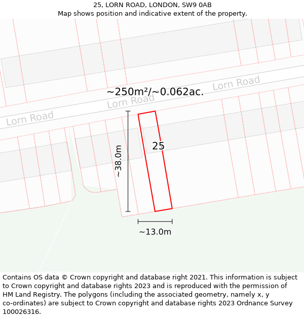 25, LORN ROAD, LONDON, SW9 0AB: Plot and title map