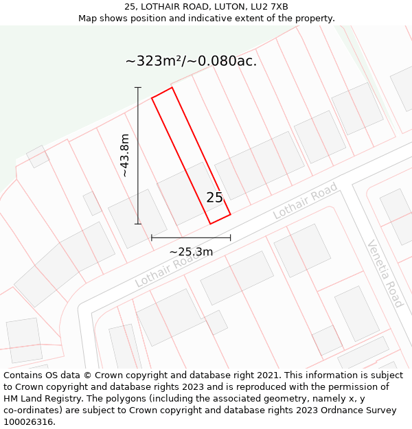 25, LOTHAIR ROAD, LUTON, LU2 7XB: Plot and title map