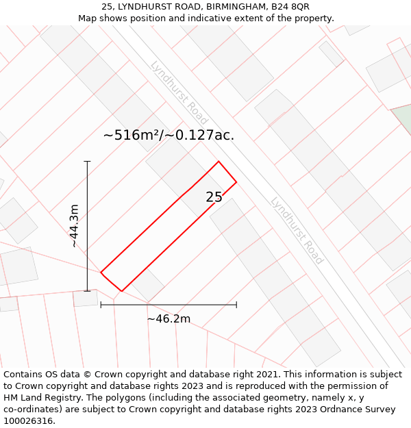 25, LYNDHURST ROAD, BIRMINGHAM, B24 8QR: Plot and title map