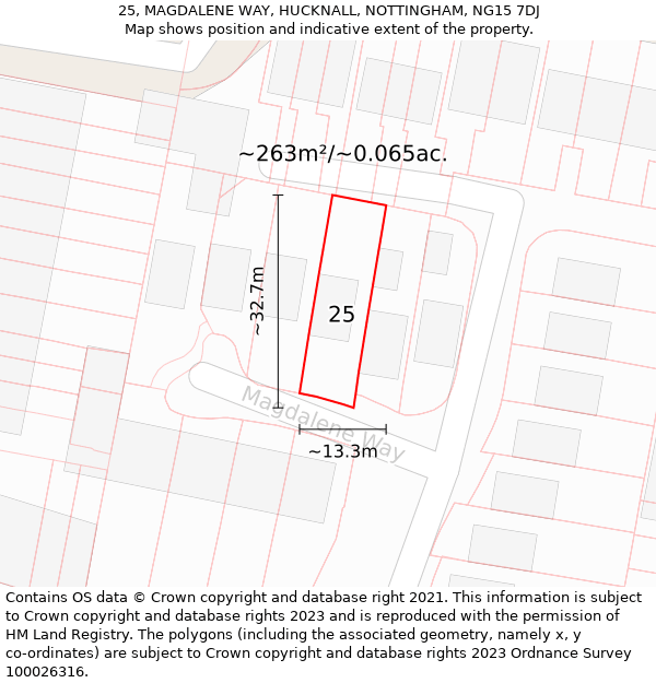 25, MAGDALENE WAY, HUCKNALL, NOTTINGHAM, NG15 7DJ: Plot and title map