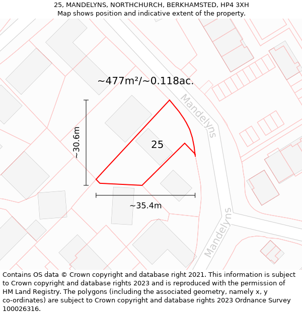 25, MANDELYNS, NORTHCHURCH, BERKHAMSTED, HP4 3XH: Plot and title map