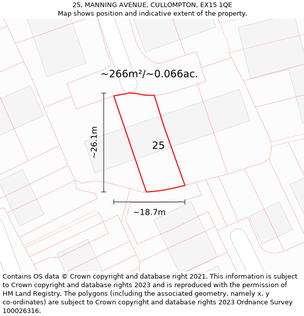 25, MANNING AVENUE, CULLOMPTON, EX15 1QE: Plot and title map