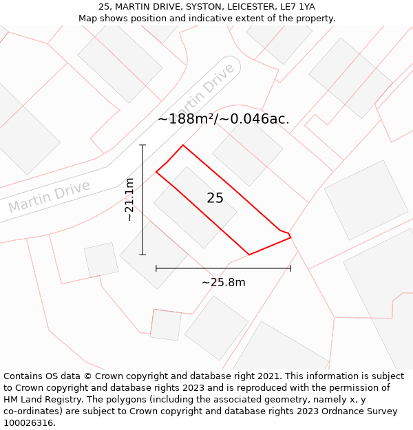 25, MARTIN DRIVE, SYSTON, LEICESTER, LE7 1YA: Plot and title map