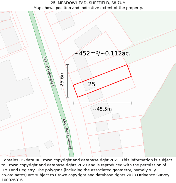 25, MEADOWHEAD, SHEFFIELD, S8 7UA: Plot and title map