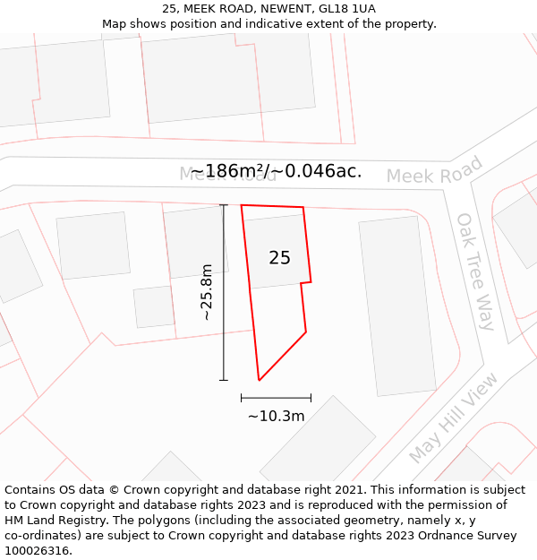 25, MEEK ROAD, NEWENT, GL18 1UA: Plot and title map