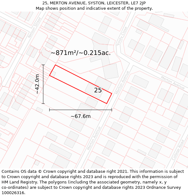 25, MERTON AVENUE, SYSTON, LEICESTER, LE7 2JP: Plot and title map