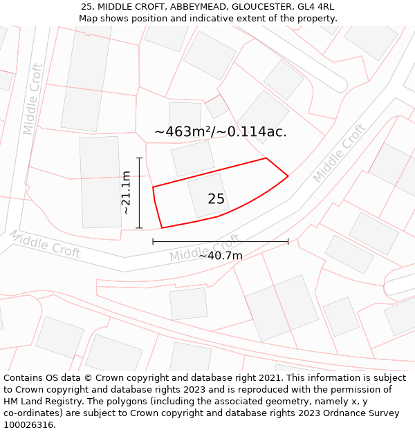 25, MIDDLE CROFT, ABBEYMEAD, GLOUCESTER, GL4 4RL: Plot and title map