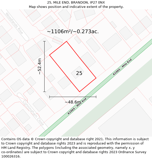 25, MILE END, BRANDON, IP27 0NX: Plot and title map