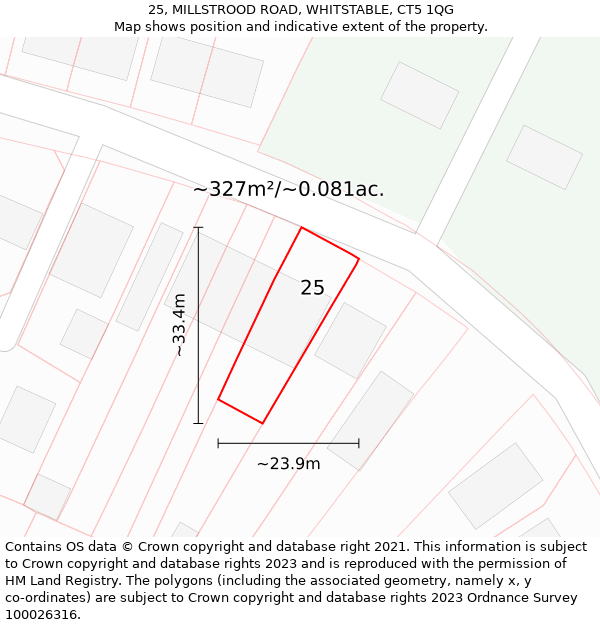 25, MILLSTROOD ROAD, WHITSTABLE, CT5 1QG: Plot and title map