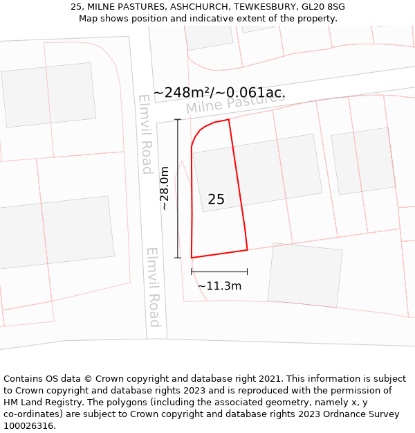 25, MILNE PASTURES, ASHCHURCH, TEWKESBURY, GL20 8SG: Plot and title map