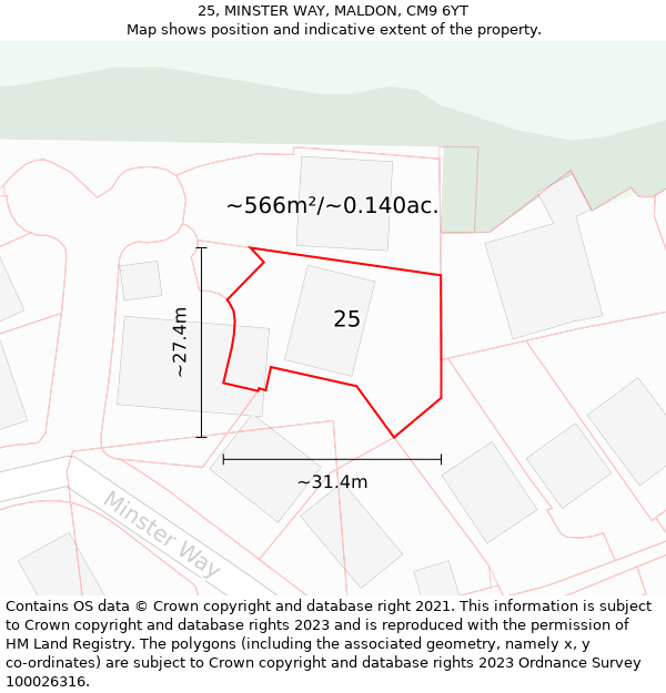 25, MINSTER WAY, MALDON, CM9 6YT: Plot and title map