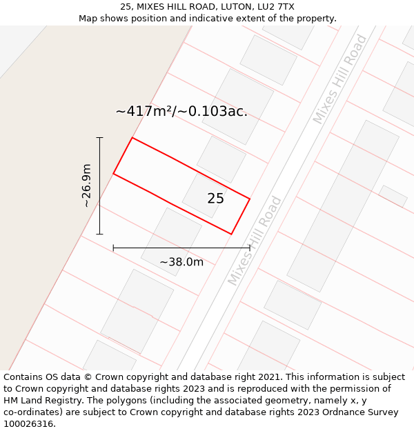 25, MIXES HILL ROAD, LUTON, LU2 7TX: Plot and title map