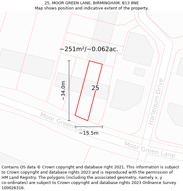 25, MOOR GREEN LANE, BIRMINGHAM, B13 8NE: Plot and title map