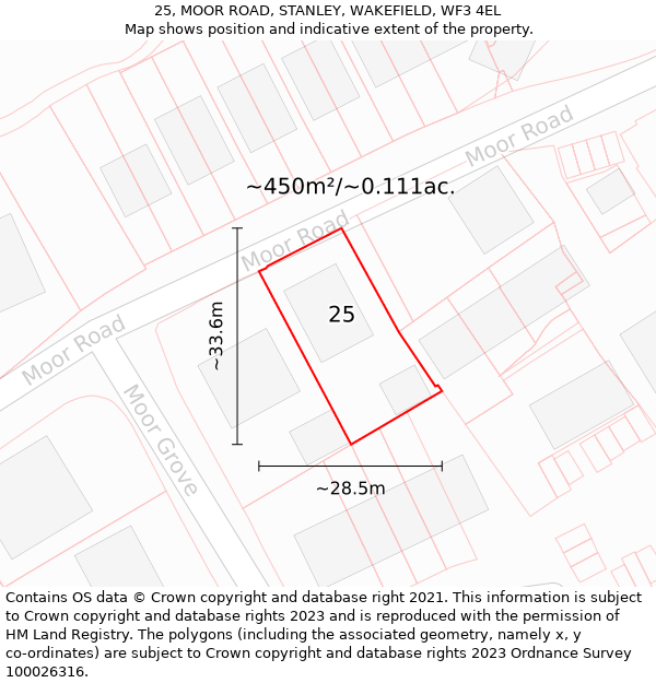 25, MOOR ROAD, STANLEY, WAKEFIELD, WF3 4EL: Plot and title map